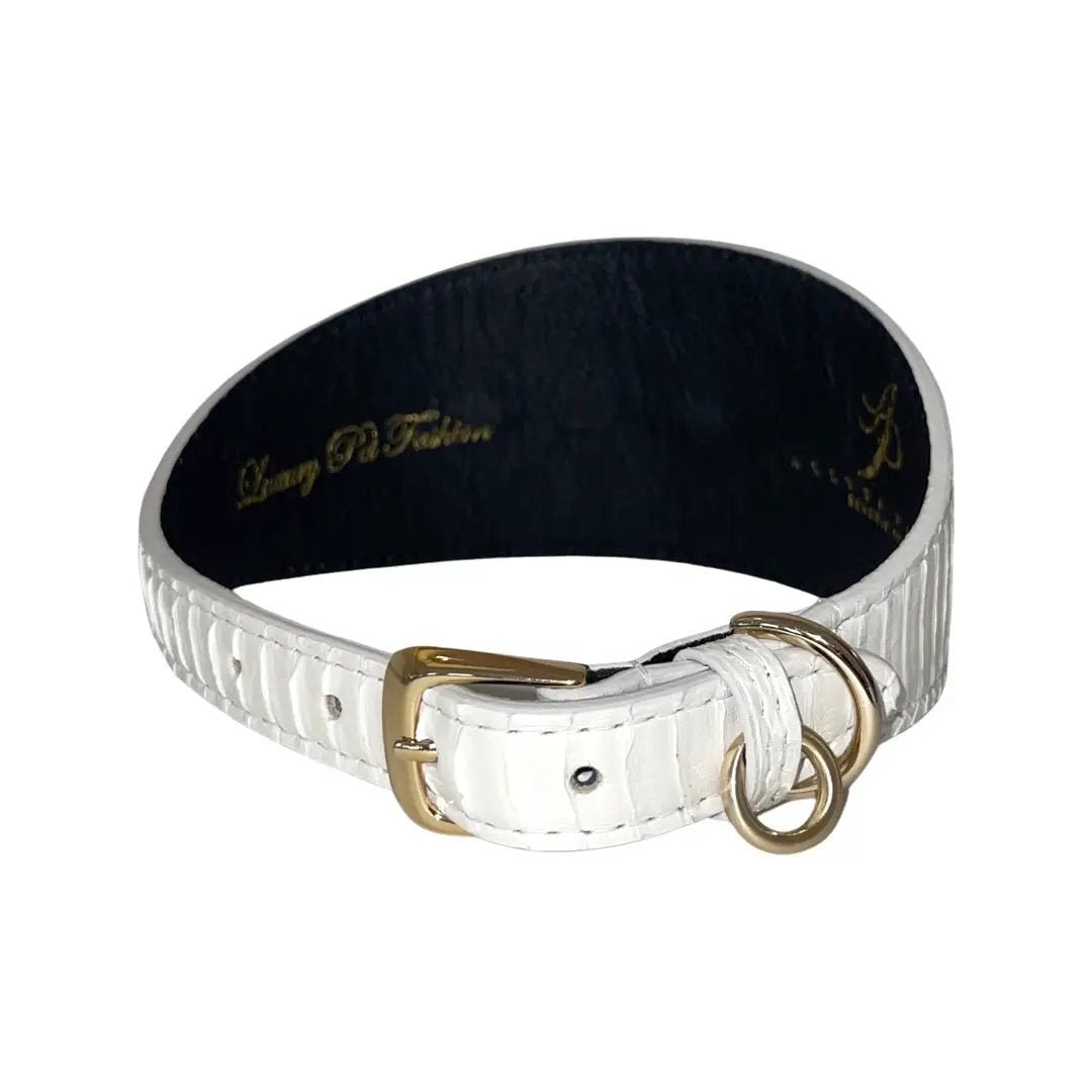 Pawswag Matte White Snake Collar With Swarovski Rivets by Allysa Payne Beverly Hills