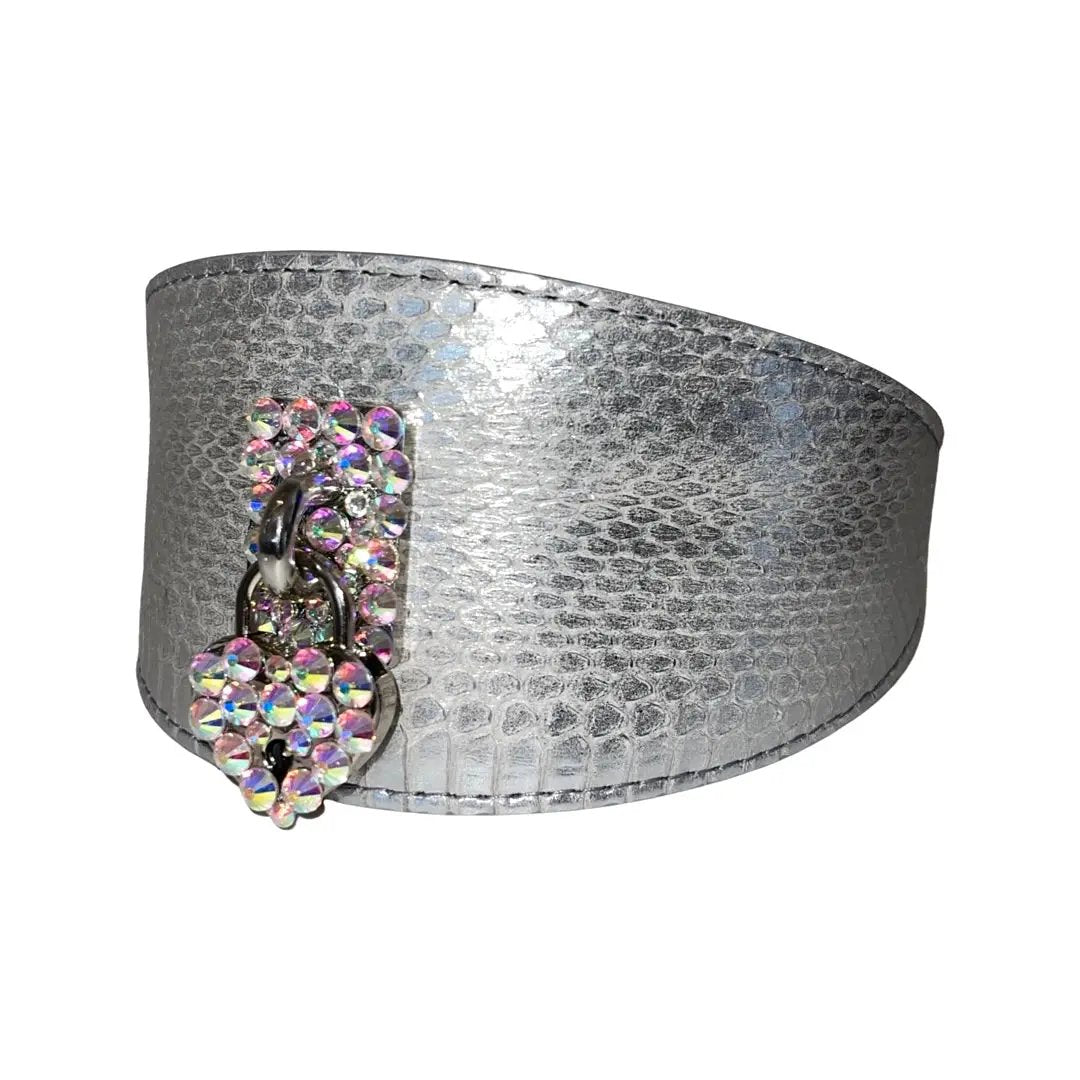 Bracelet, Love Collection by Allysa Payne Beverly Hills; silver snakeskin-textured cuff with crystal heart charm