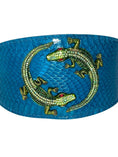 Carica l'immagine nel visualizzatore della galleria, Dark turquoise 3-inch wide snake collar with green rhinestone alligator embellishments, Allysa Payne Beverly Hills

