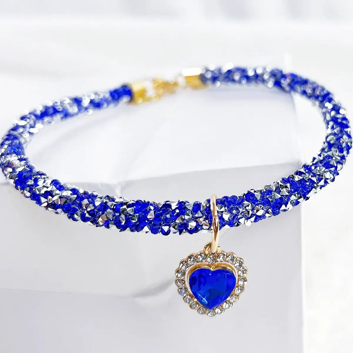 Cat Collar Heart Jewel Pendant Party Reflex Rhinestone Necklace by My Store