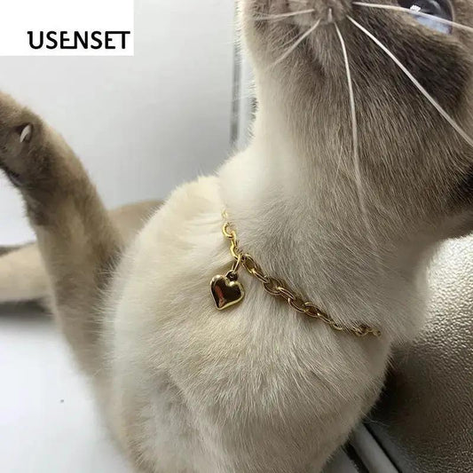Luxury Stainless Steel Pet Love Heart Pendant Necklace Curb Chain For Cat Dog Gold Silver 18 25 30 38 Cm by Sell My Stuff