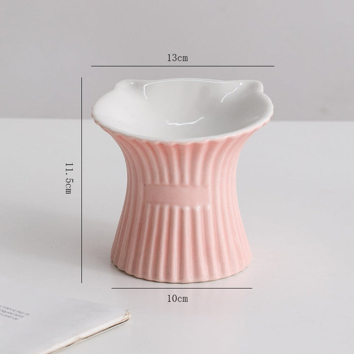 Style 7 white bowl with pink pedestal dimension chart