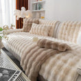 Load image into Gallery viewer, White couch slipcovers with plush faux fur throws on a cream sofa
