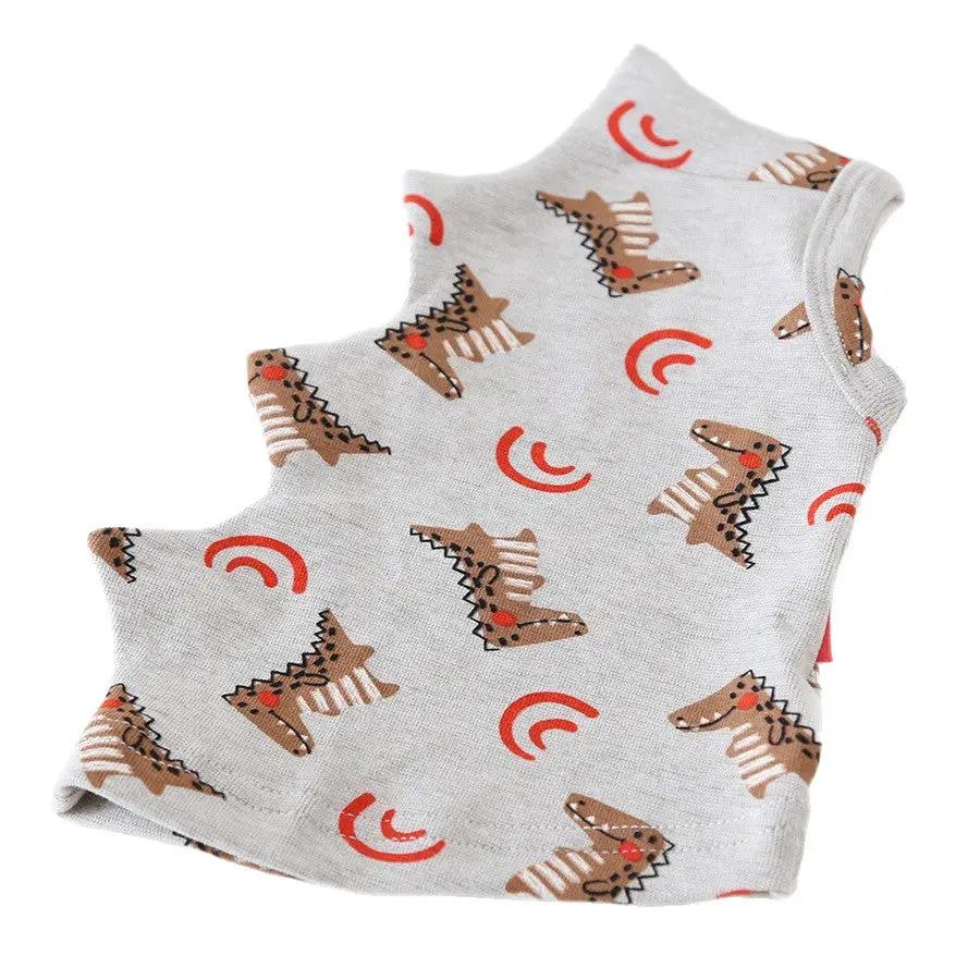 Whippet and Greyhound Dinosaur Cotton Pajamas for pets, gray fabric with brown dinosaur prints