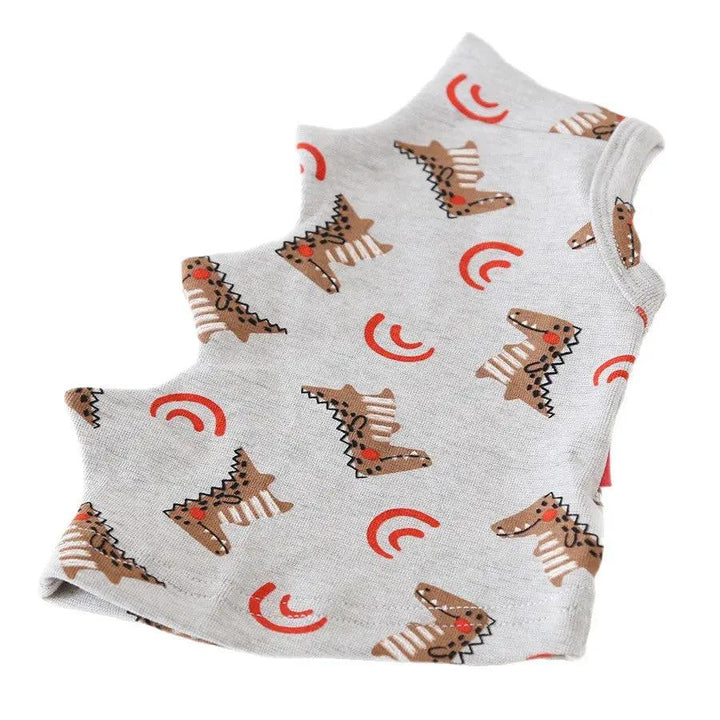 Whippet and Greyhound Dinosaur Cotton Pajamas for pets, gray fabric with brown dinosaur prints