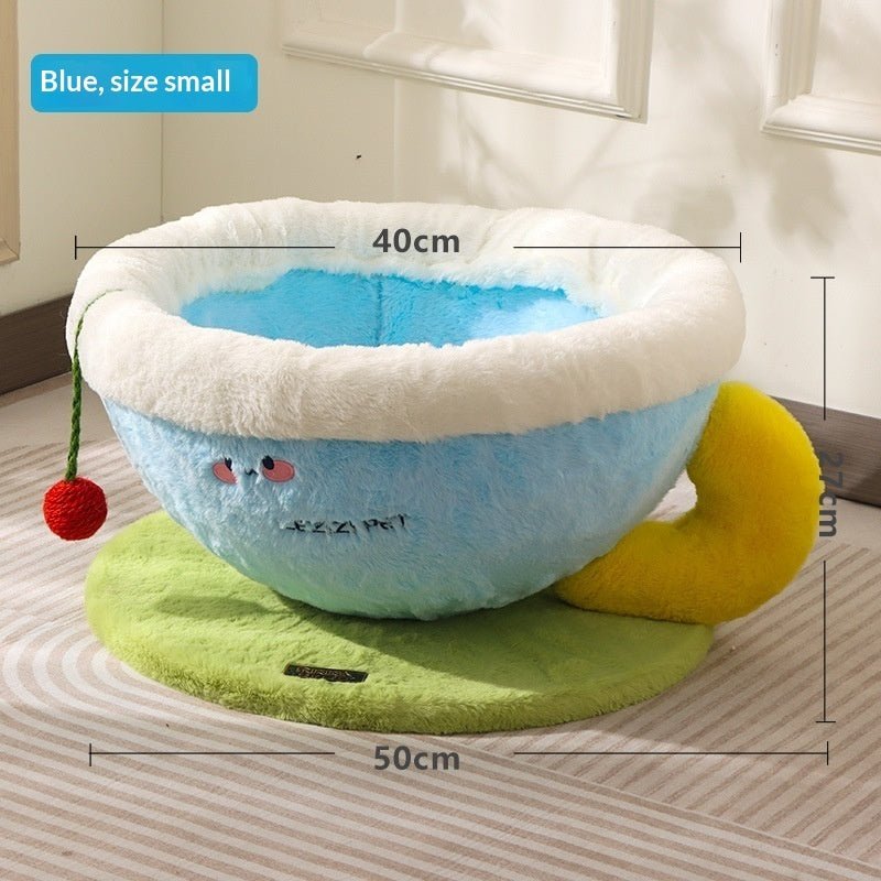Small blue plush cup bed dimension chart