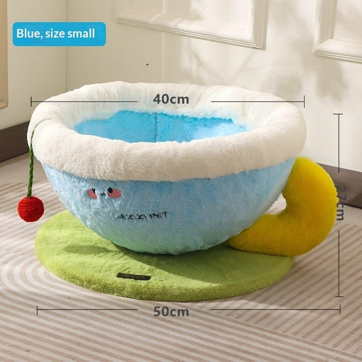 Small blue plush cup bed dimension chart
