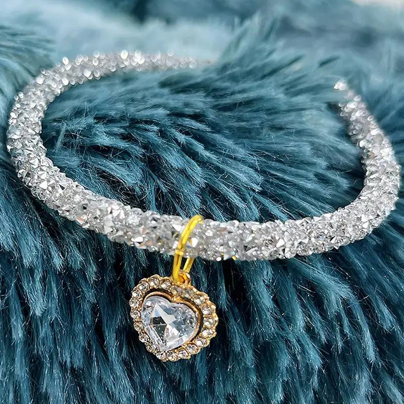 Cat Collar Heart Jewel Pendant Party Reflex Rhinestone Necklace by My Store