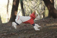 Load image into Gallery viewer, SOCKPET Spring Dog Rainproof Jacket; beige body with red sleeves and hood, gray cuffs
