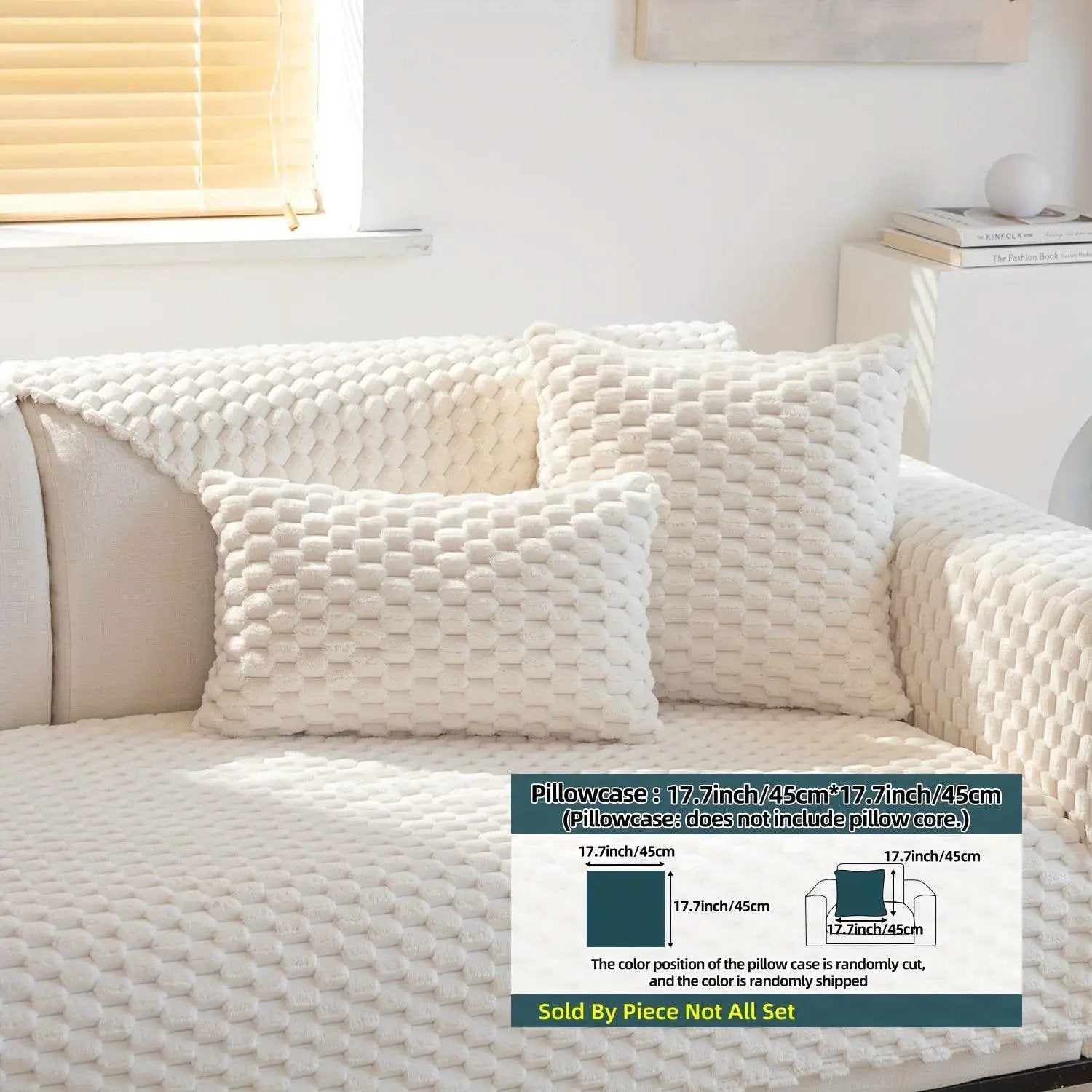 Plush Nordic Sofa Slipcover by topspet; white plush knitted cushion covers on a light sofa