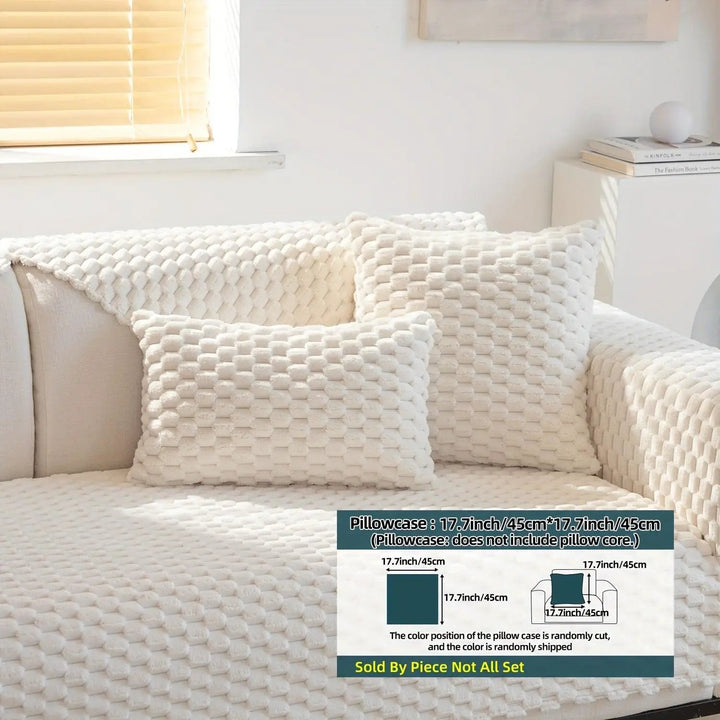Nordic Knit Sofa Cover - Non-Slip Furniture Protector with textured pillows on a couch.