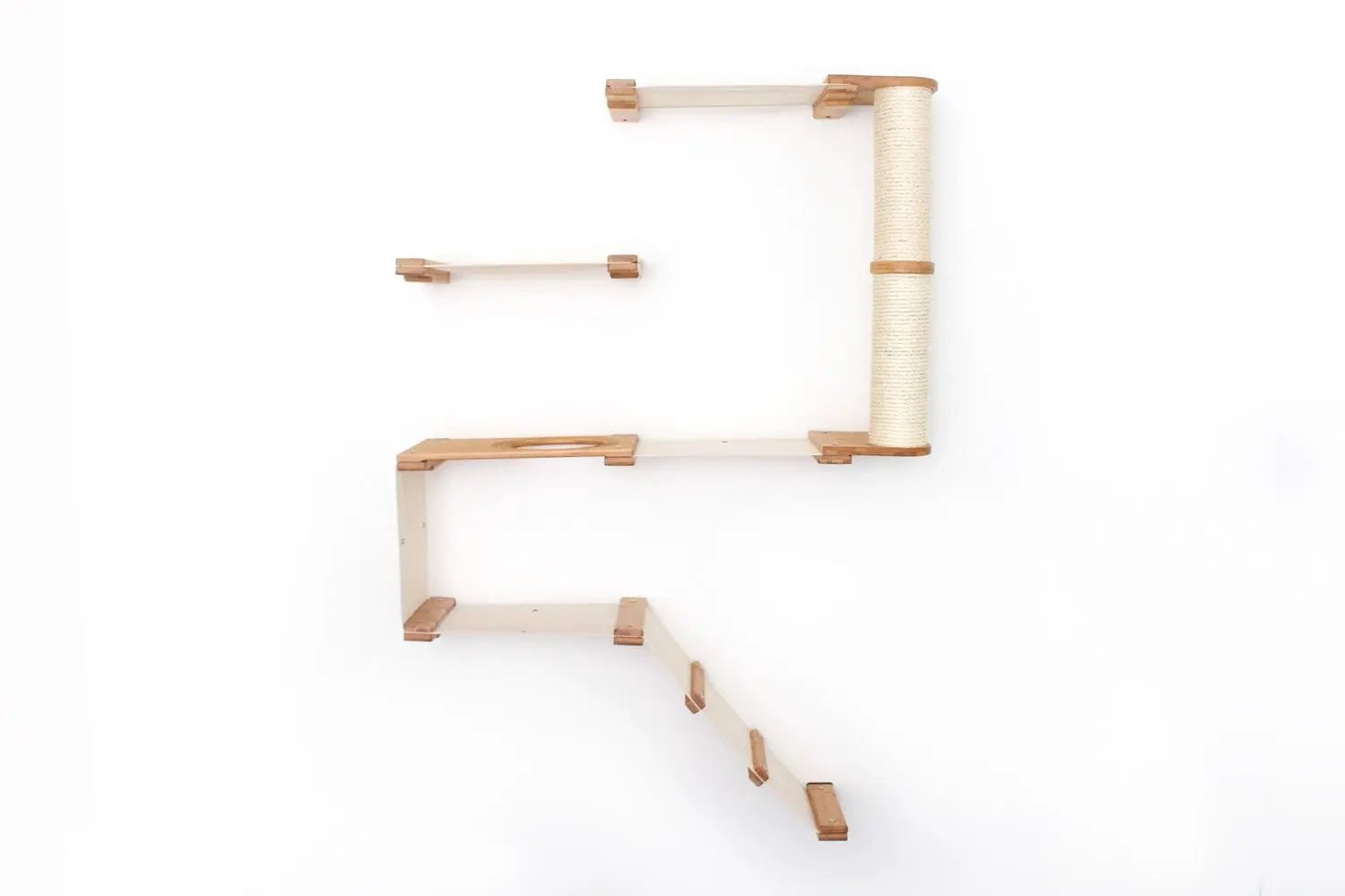 The Deluxe Cat Fort - Modern Cat Condo by Catastrophic Creations, natural wood with sisal-wrapped post.