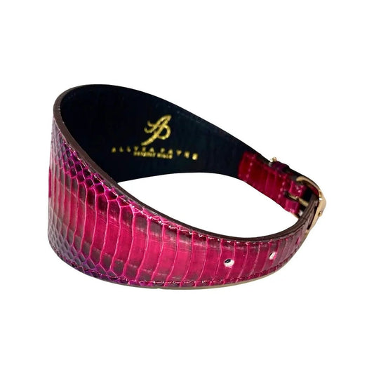 Collar ruby red to purple snake-embossed leather, 3-inch wide, Allysa Payne Beverly Hills