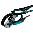 Load image into Gallery viewer, Blue and black Serpente harness set with snake-print straps and rhinestone buckle by Allysa Payne Beverly Hills
