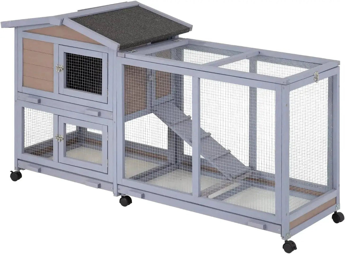 Premium Outdoor Indoor Two Layer Wooden Rabbit Hutch Waterproof Roof by Vivalo
