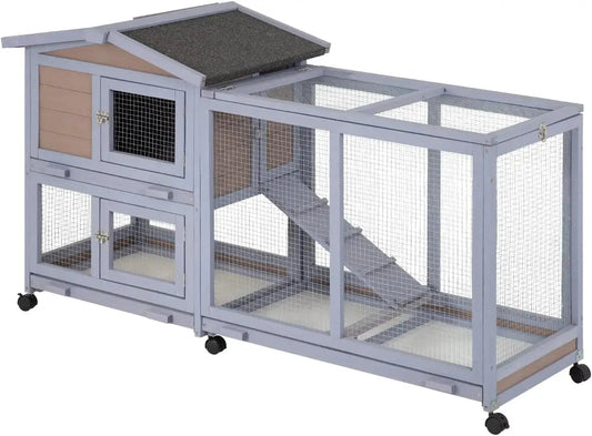 Premium Outdoor Indoor Two Layer Wooden Rabbit Hutch Waterproof Roof by Vivalo