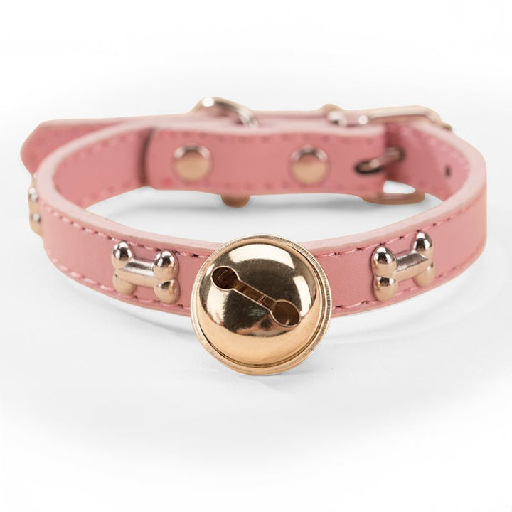 Bone Stud PU Leather Collar with Bell – Dogs &amp; Cats – photo 2