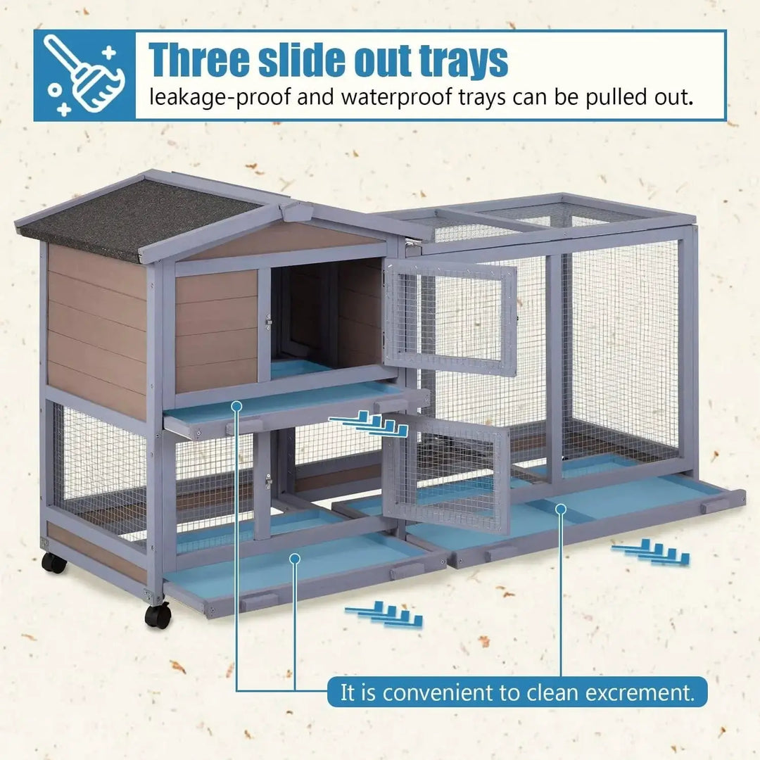 Premium Outdoor Indoor Two Layer Wooden Rabbit Hutch Waterproof Roof by Vivalo
