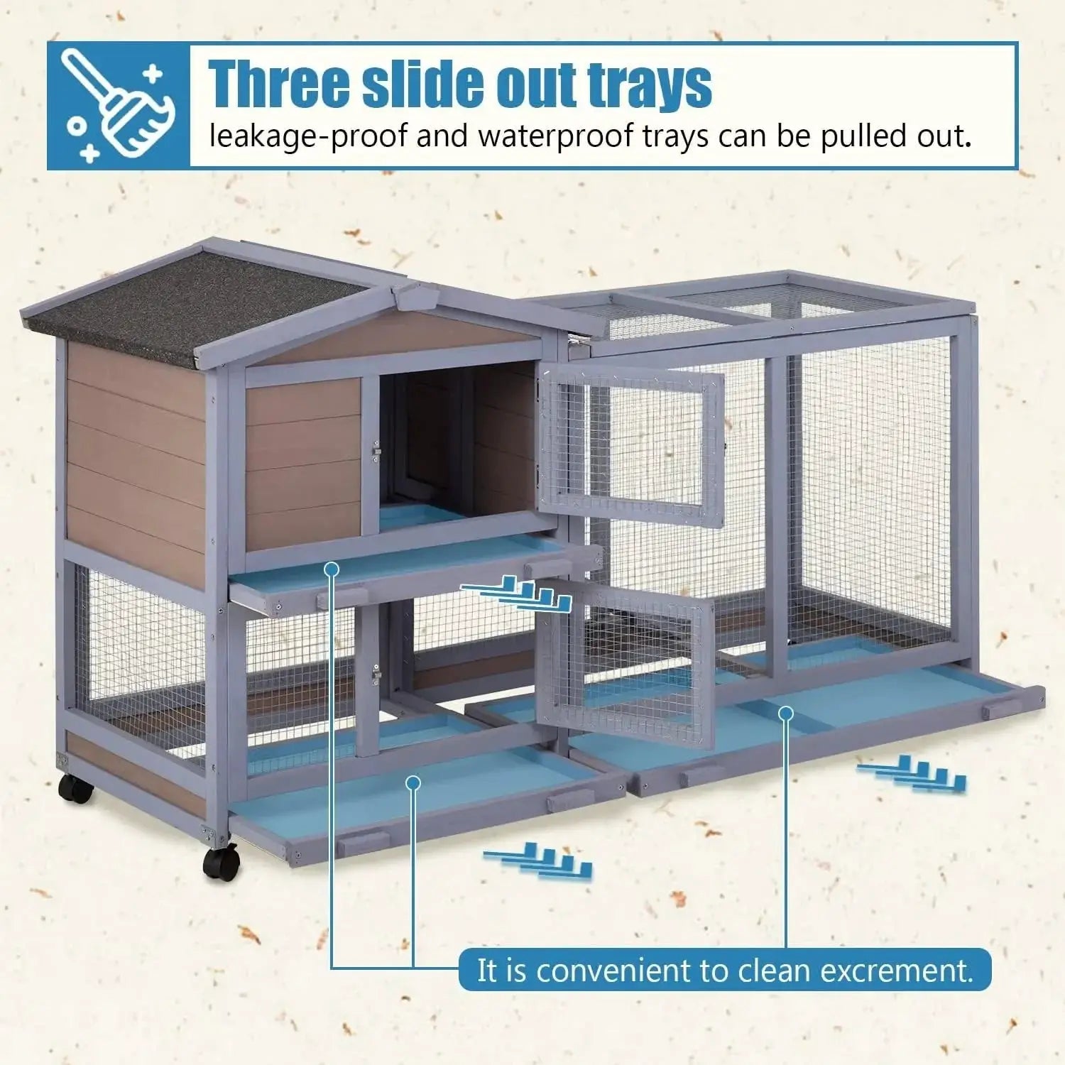 Premium Outdoor Indoor Two Layer Wooden Rabbit Hutch Waterproof Roof by Vivalo