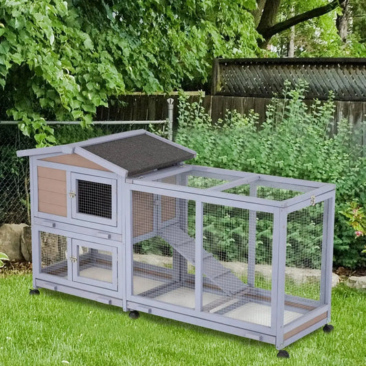 Premium Outdoor Indoor Two Layer Wooden Rabbit Hutch Waterproof Roof by Vivalo