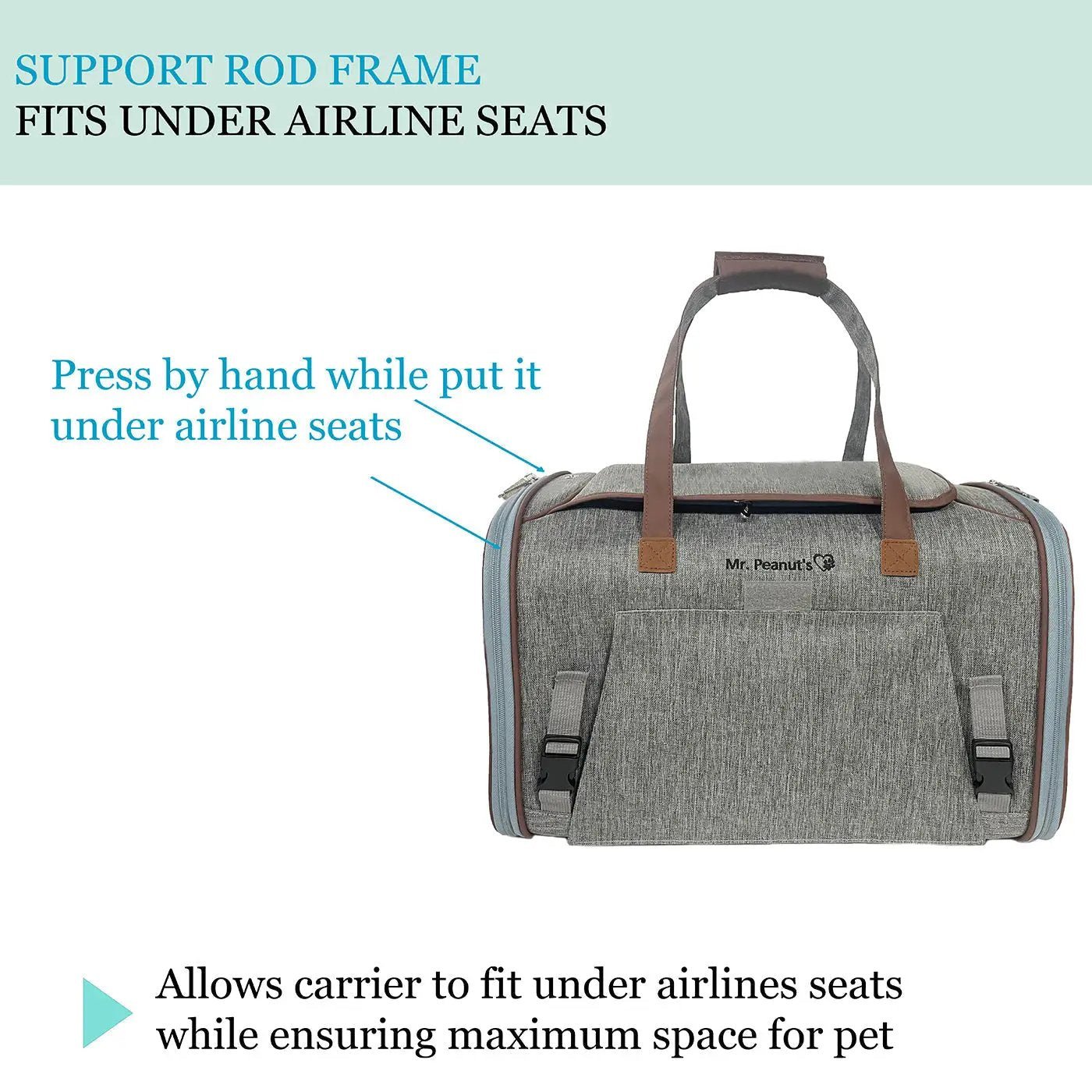 Mr. Peanut's Gold Series Big Apple XL Expandable Pet Carrier V3.0, air travel approved, gray fabric with brown handles
