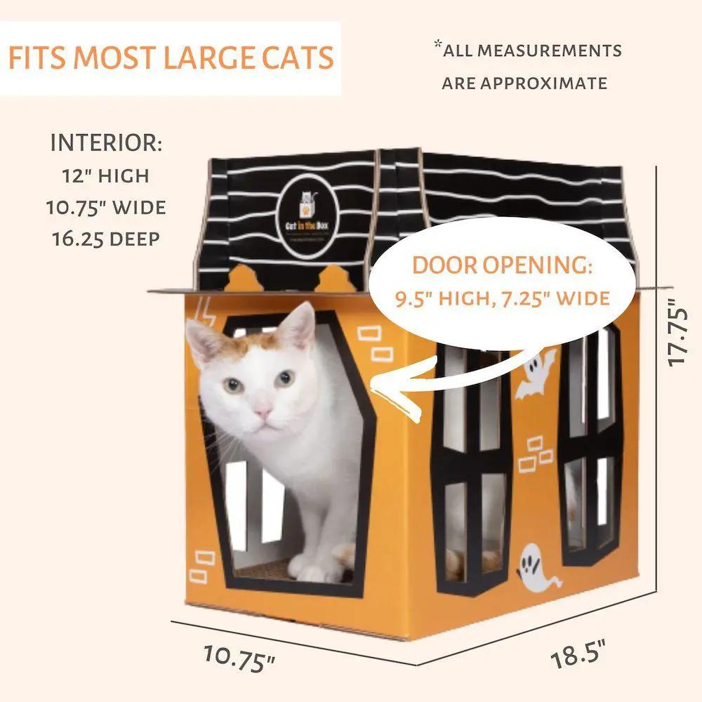 Spooky Cat Haunted House Cardboard Condo, orange/black, by Cat in the Box LLC; fits most large cats indoors