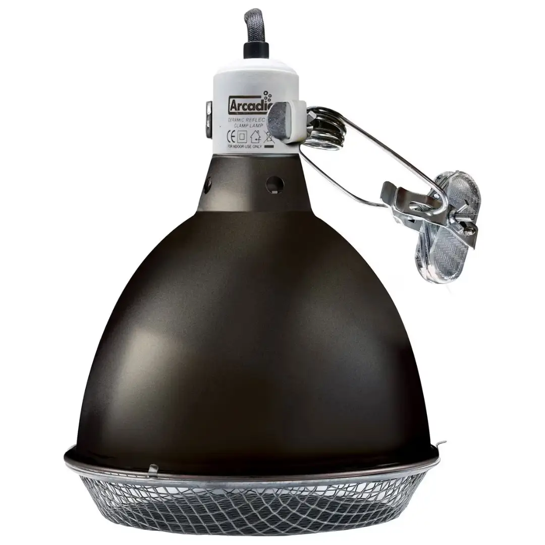 Arcadia ceramic reflector clamp lamp, graphite finish for reptile heating, with metal clamp