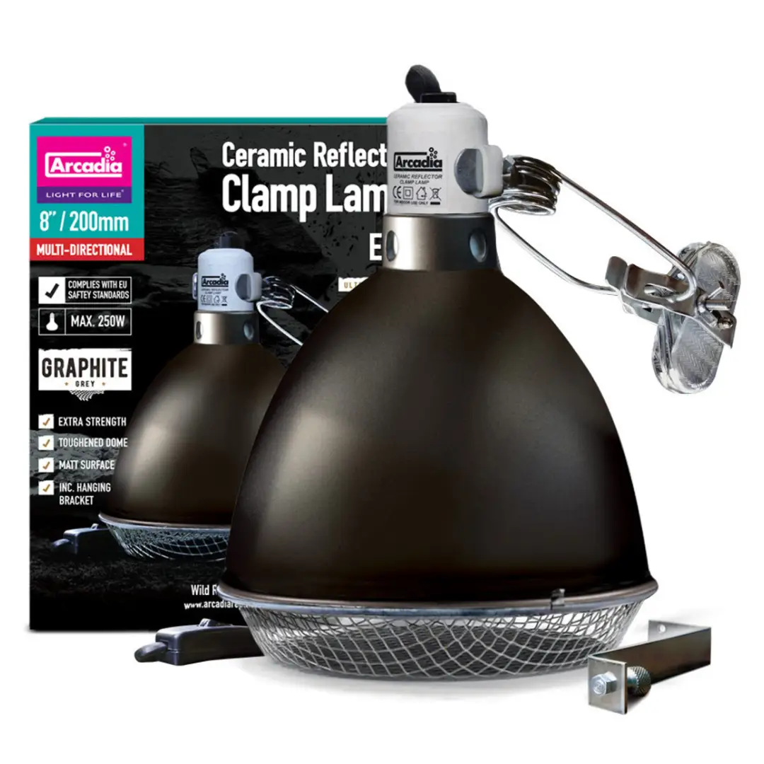 Arcadia Ceramic Reflector Clamp Lamp, Graphite (2-pack) for reptile habitat heating and lighting