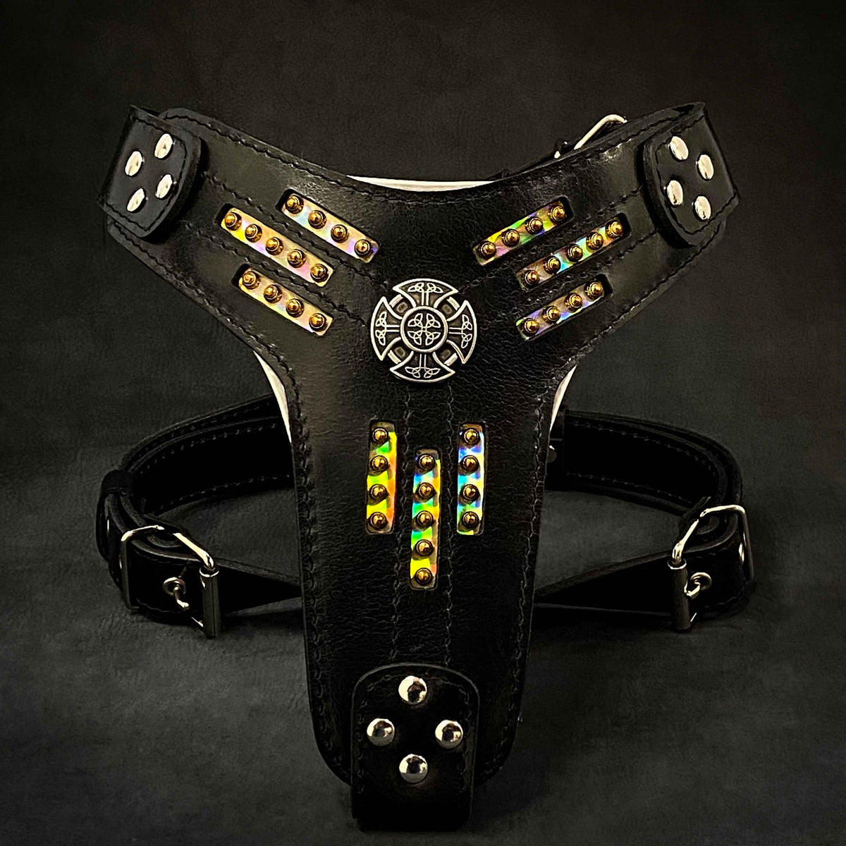 Bestia Atlantis black and chameleon leather dog harness