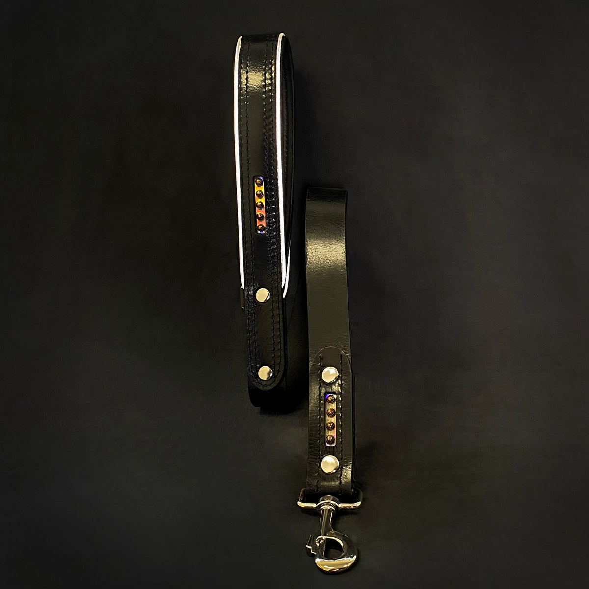 Bestia Atlantis black and chameleon leather dog collar, view 5