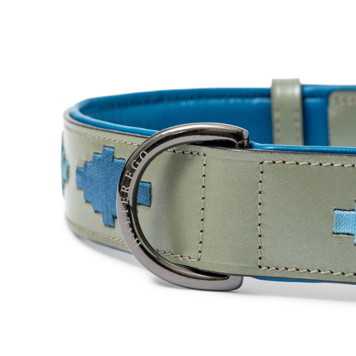 Halter Ego Azura Leather Dog Collar, close-up of the lining and D-ring