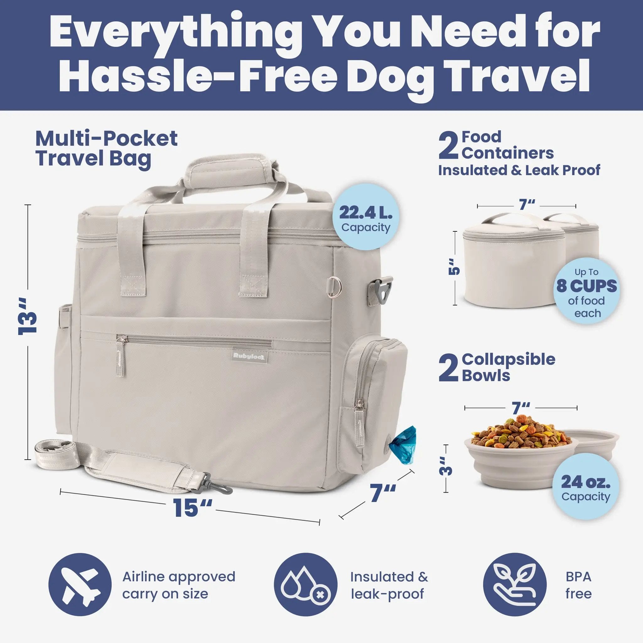 The Original Doggy Bag™ Dog Travel Bag for Supplies by Rubyloo