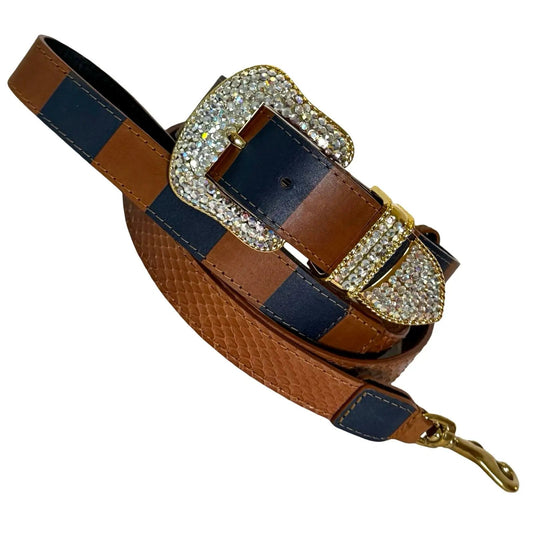 Riviera Swarovski Crystal Edition collar and leash set; brown leather with crystal buckle.