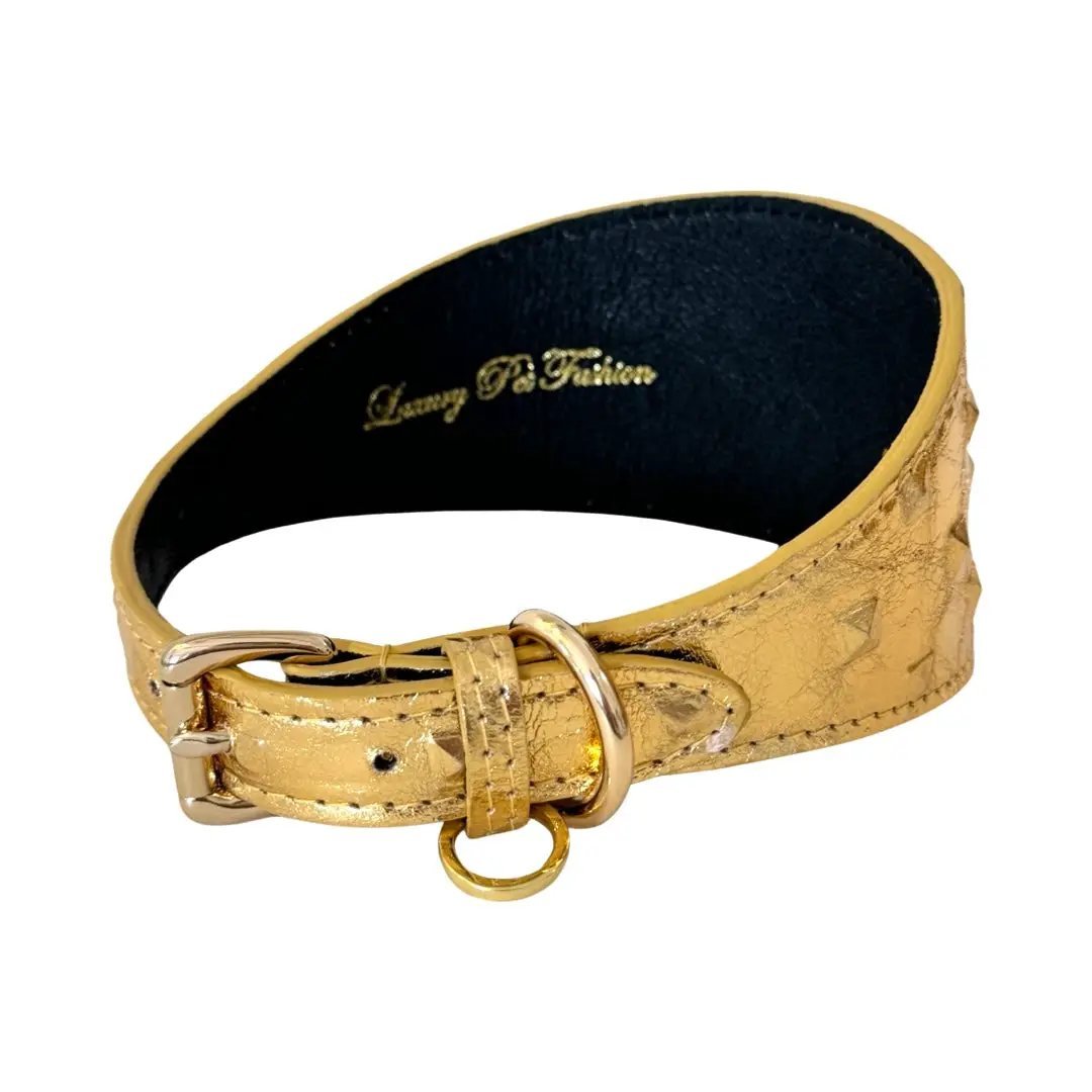 Italian Leather Glam Gold Studded 3” Collar by Allysa Payne Beverly Hills