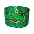 Load image into Gallery viewer, Emerald green snake collar with two green rhinestone alligators
