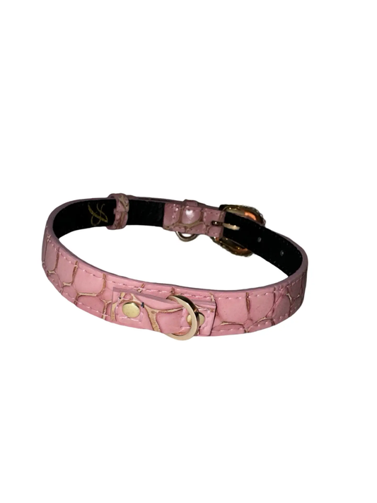 Soft pink embossed croc Italian leather pet collar by Allysa Payne Beverly Hills.