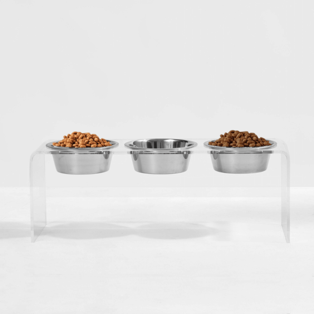 Hiddin Clear Acrylic Triple Feeder with Silver Bowls – 12 in High