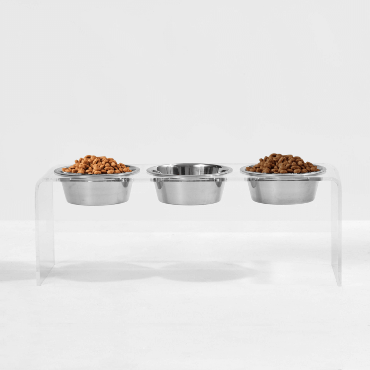 Hiddin Clear Acrylic Triple Feeder with Silver Bowls – 12 in High