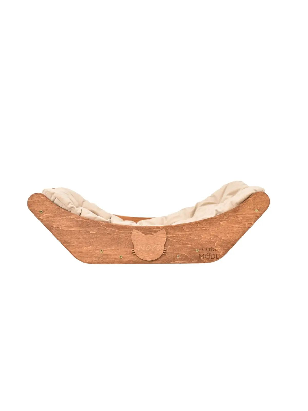 Cat Bed on Wall Light in natural wood with beige cushion; cat condo by Enjoy The Wood B2B.