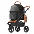 Cargar la imagen en la vista de la galería, Furvelo Jogger Pet Stroller in black with brown leather handles and accents
