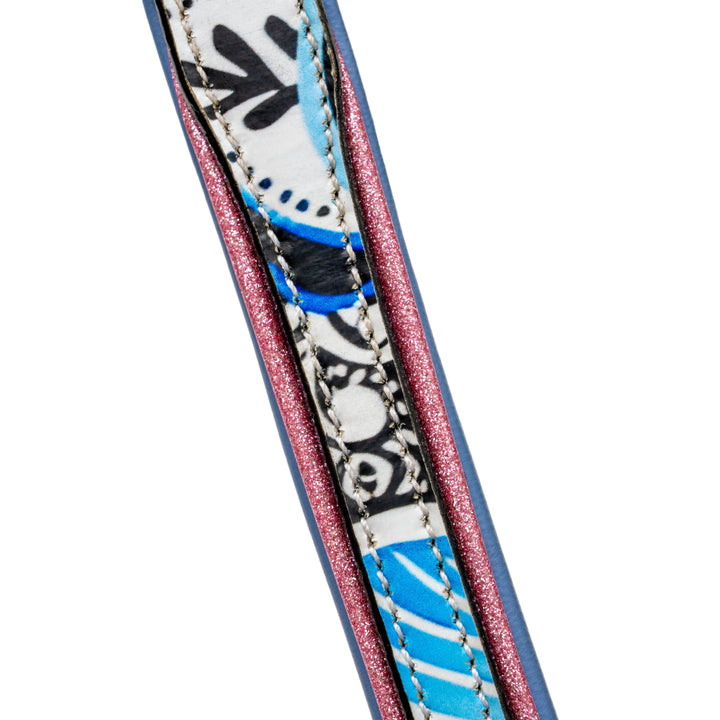 Halter Ego Blossom Leather Dog Leash, close-up of the leather detailing