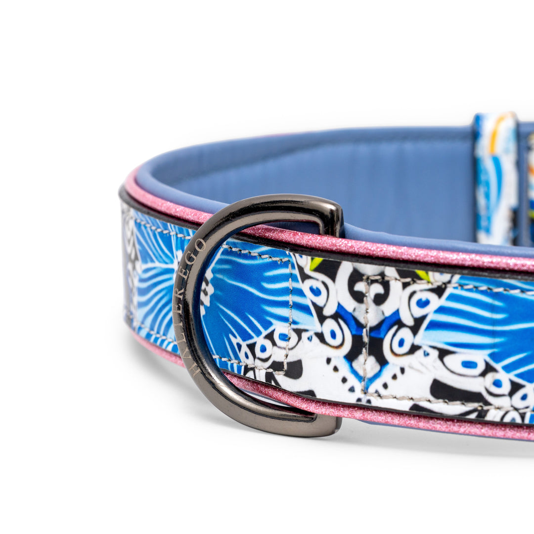 Halter Ego Blossom Leather Dog Collar, close-up of the lining and D-ring