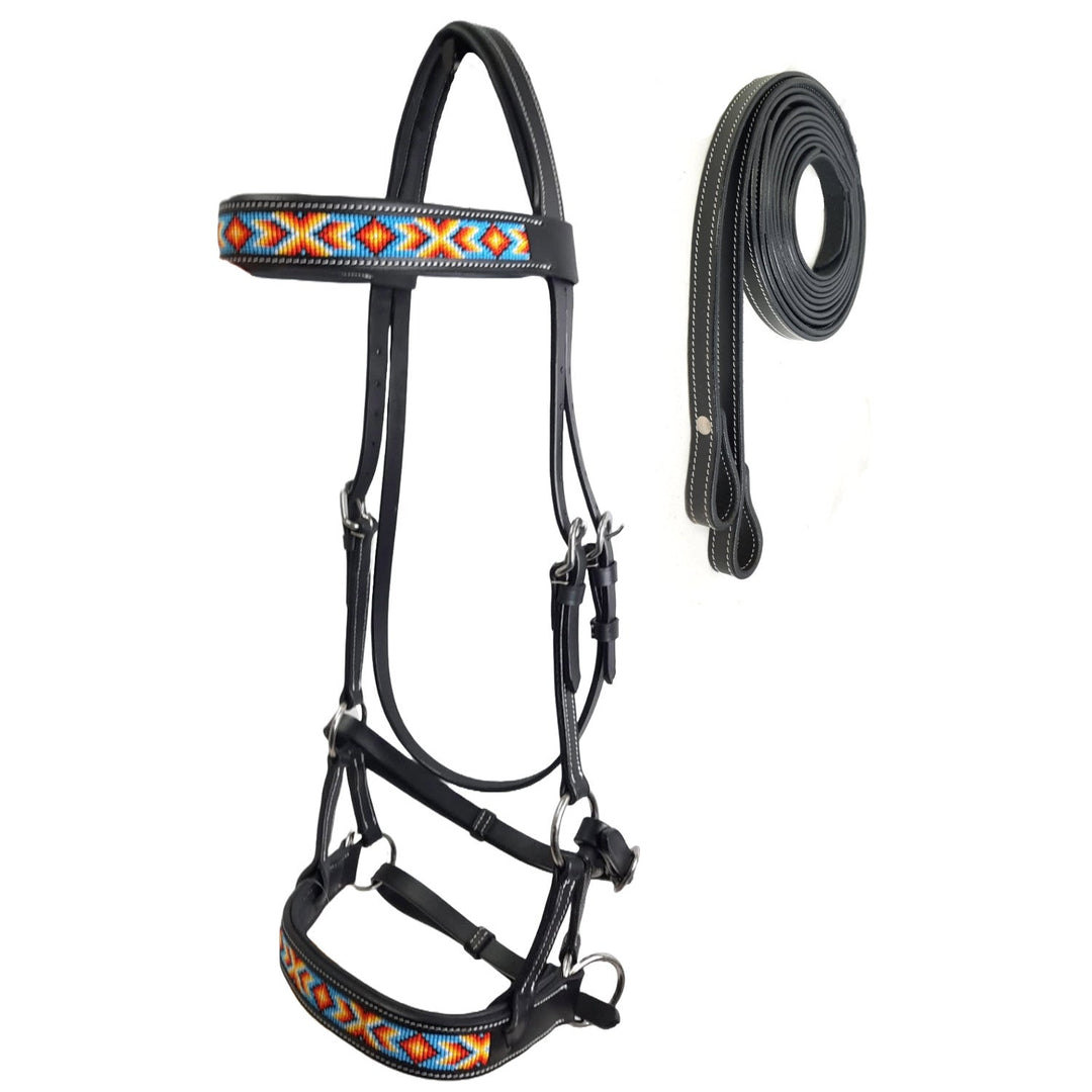 Tahoe Tack Navajo Beaded Bitless Leather Bridle with Reins