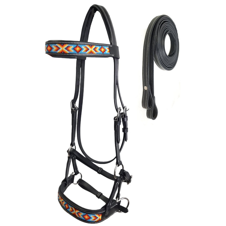 Tahoe Tack Navajo Beaded Bitless Leather Bridle with Reins