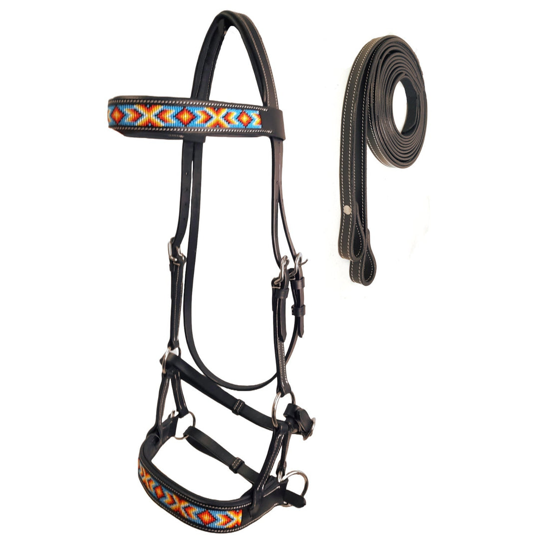 Tahoe Tack Navajo Beaded Bitless Leather Bridle with Reins
