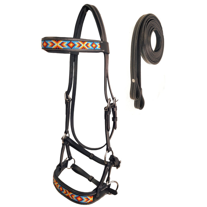 Tahoe Tack Navajo Beaded Bitless Leather Bridle with Reins