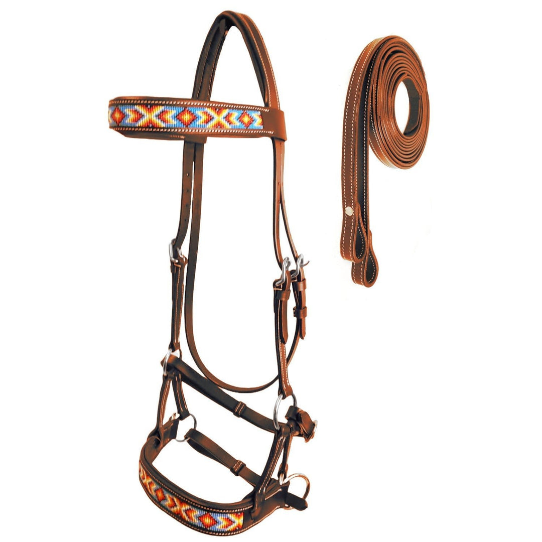 Tahoe Tack Navajo Beaded Bitless Leather Bridle with Reins