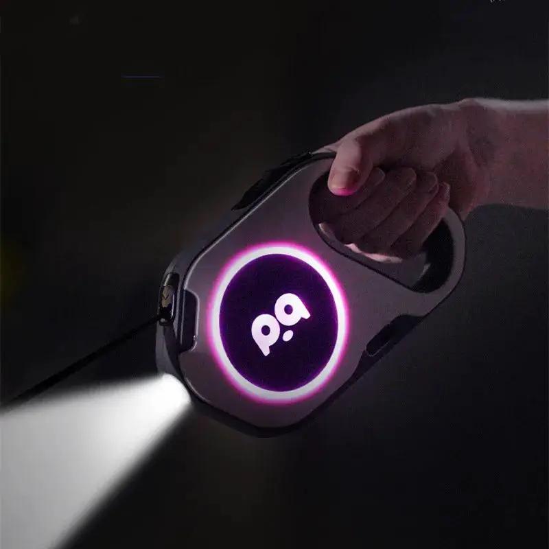Flexi Automatic Retractable Dog Leash 5m With Bright LED Light For Small Medium Dogs Walking Running Safe Night Gear by Pawpampered
