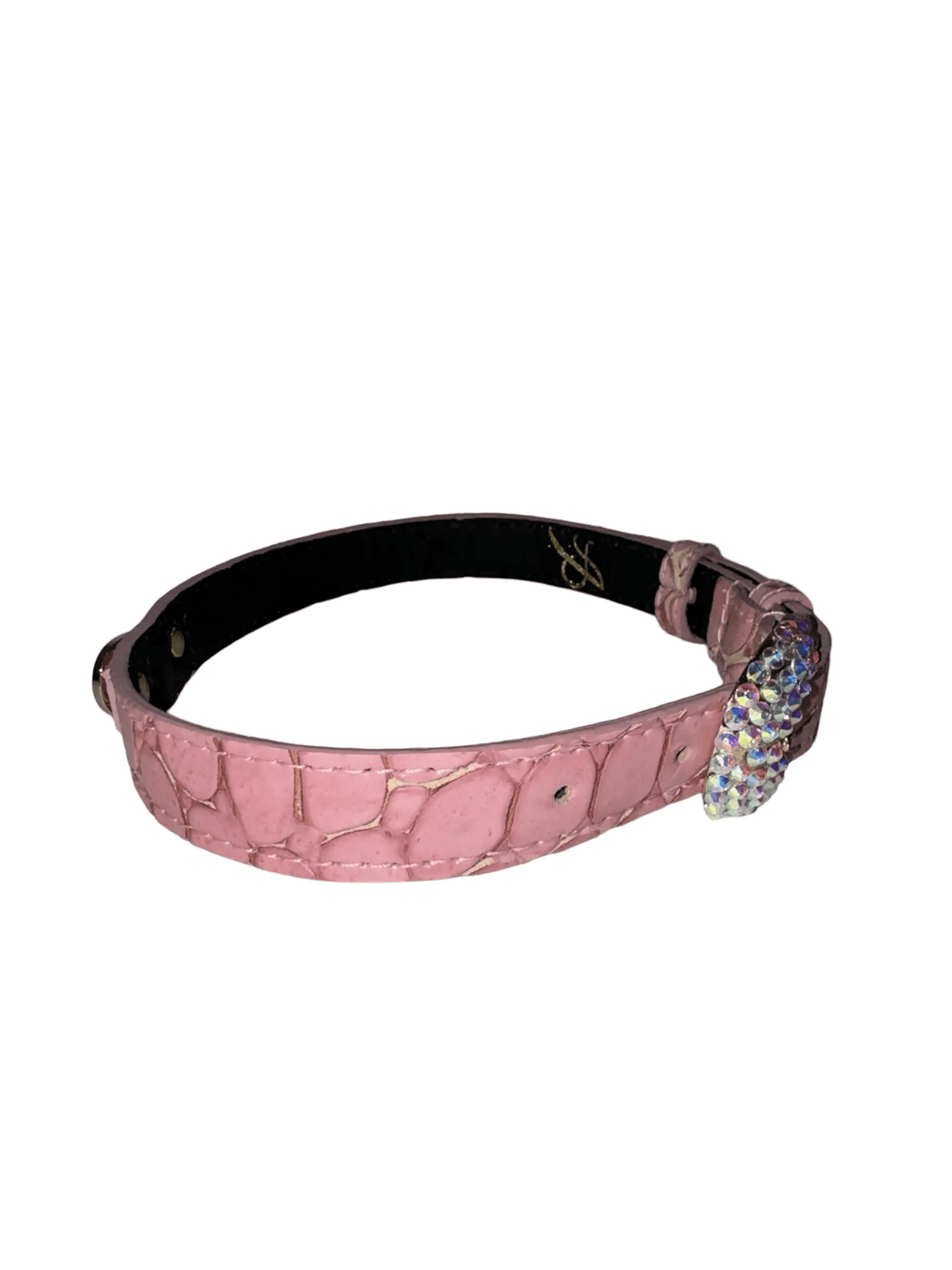 Soft Pink Embossed Croc Italian Leather Pet Collar, Allysa Payne Beverly Hills, pink with crystal buckle.
