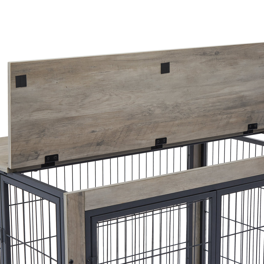 Rolling Wooden Dog Crate Table with Lift Top – Grey – photo 5